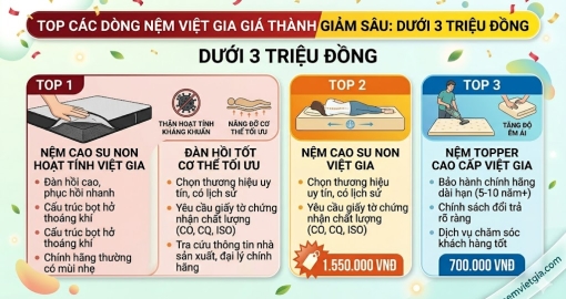 Top các dòng nệm giá thành giảm sâu dưới 3 triệu đồng mà bạn nên mua
